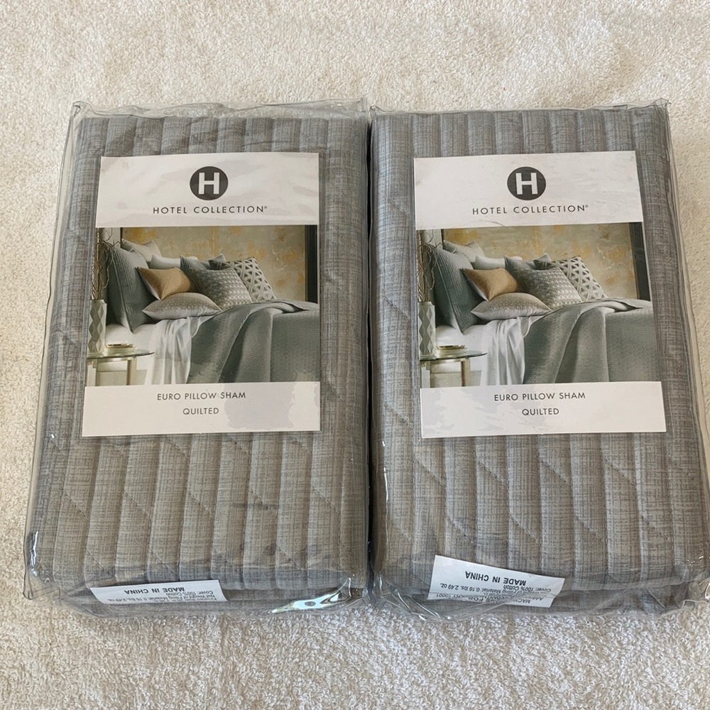 NWT Hotel Collection Bedford Geo Euro Pillow Shams Quilted 2 Pack